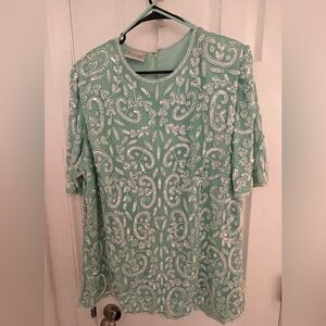 Vintage Bead Embellished Mint Green Top